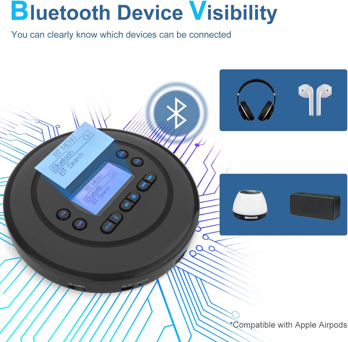 Pack of 2 Portable Bluetooth CD Player with Dual Headphone Jack T35048