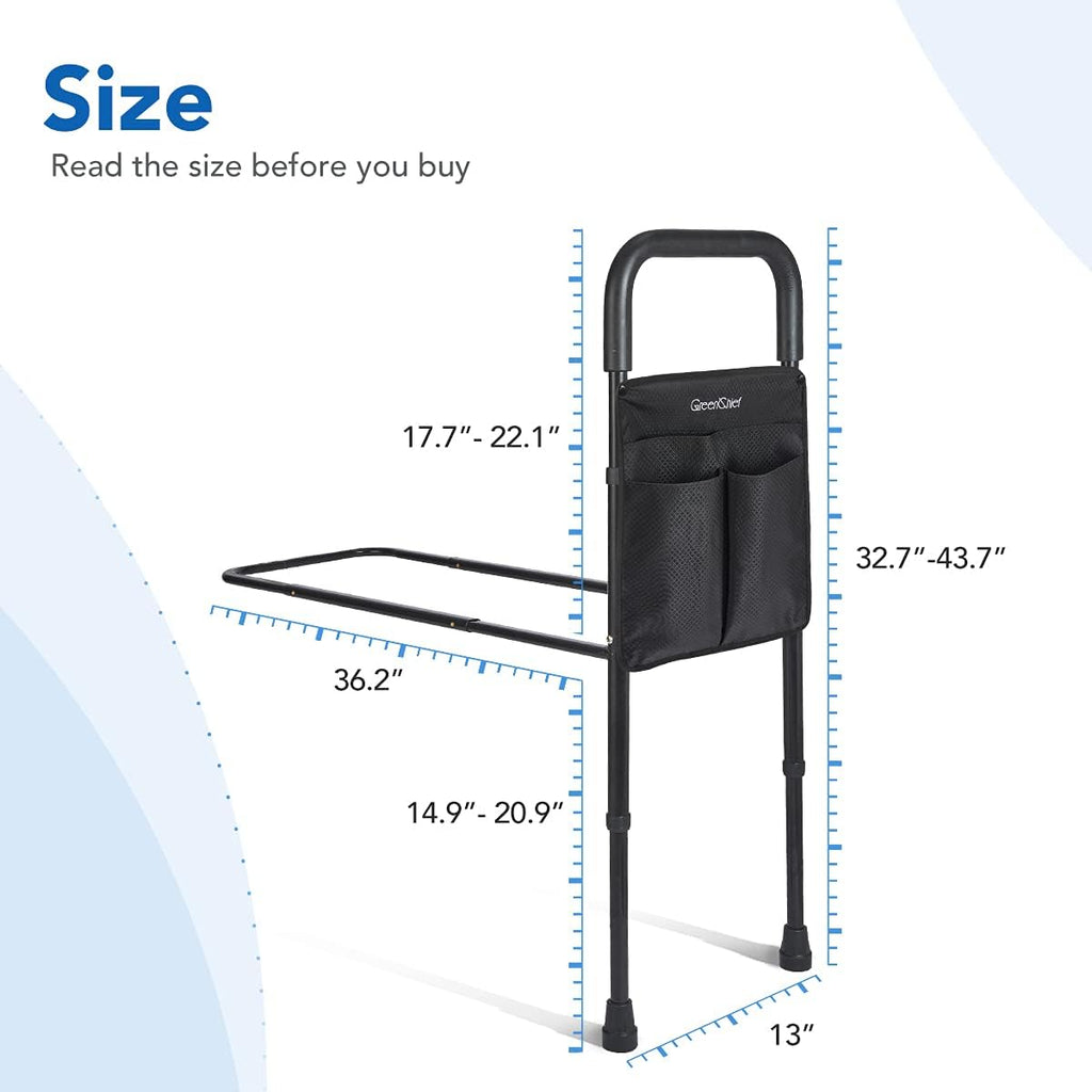 Adjustable Bed Assist Rail with Storage Pocket, Black Pack of 2 E870085