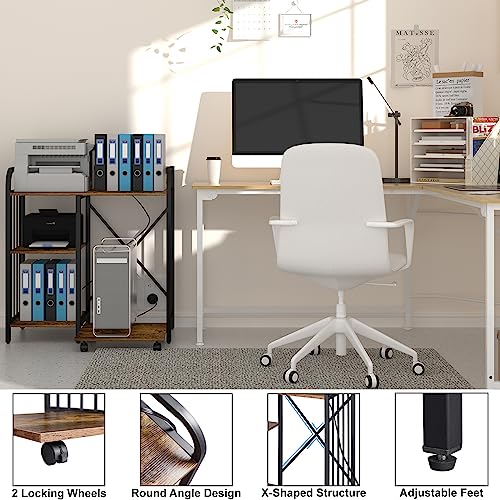 Brown 3-Tier Printer Stand with Wheels M7948