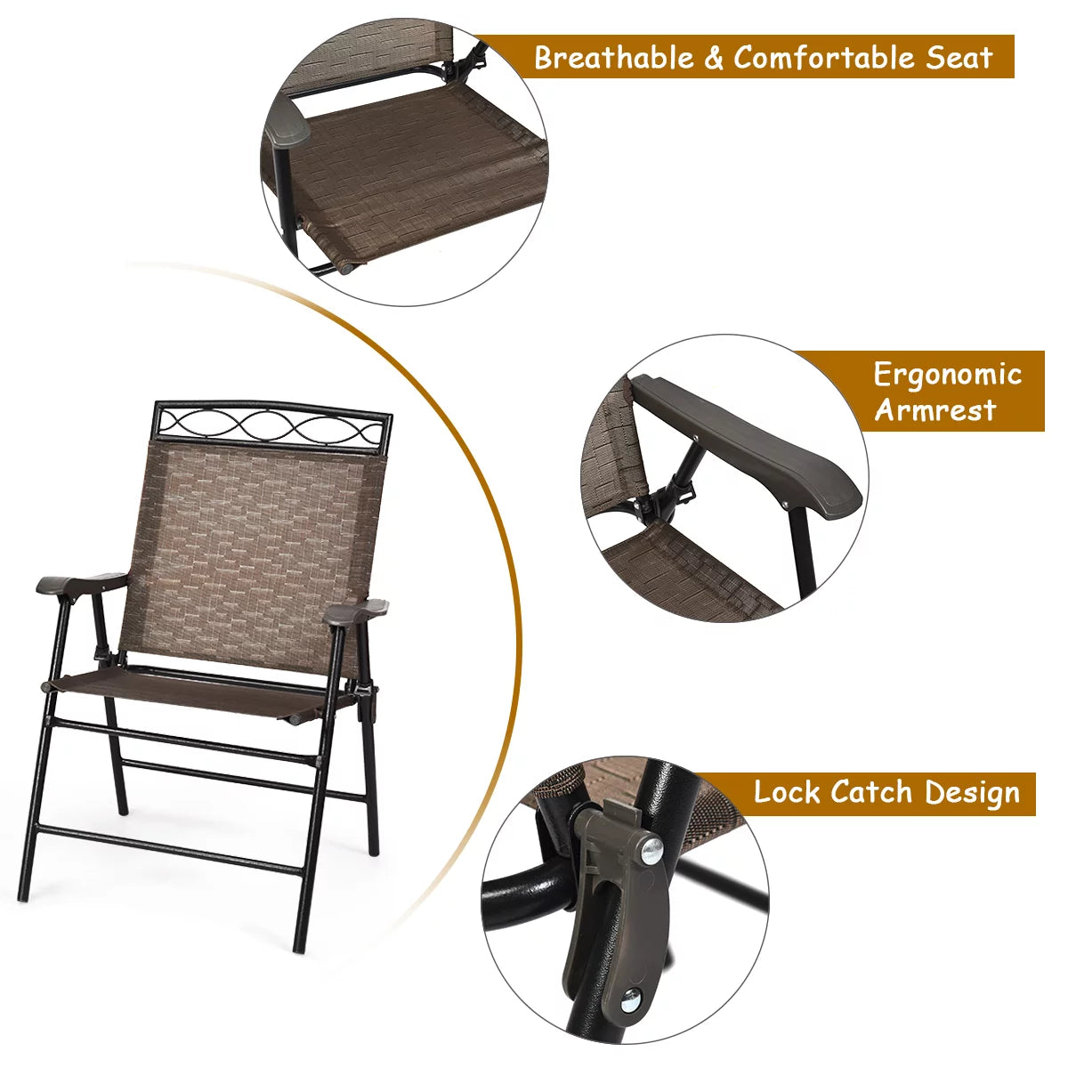 3 PCS Bistro Patio Dining Set with 2 Folding Chairs & Glass Table E97693