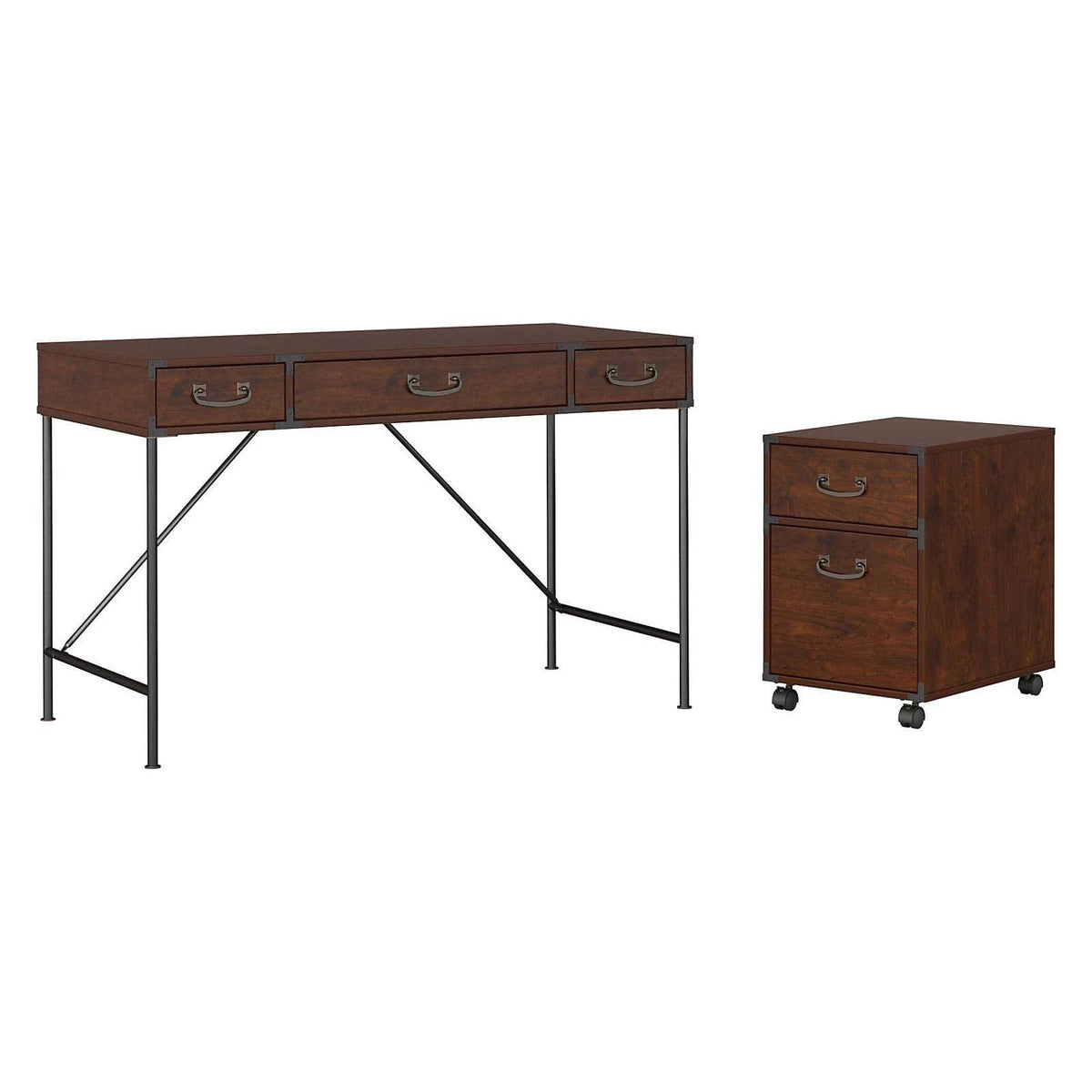 48W Writing Desk and 2 Drawer Mobile File Cabinet, Coastal Cherry Q776