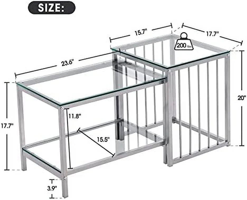 Silver Glass Coffee Table Set with Metal Base D1081