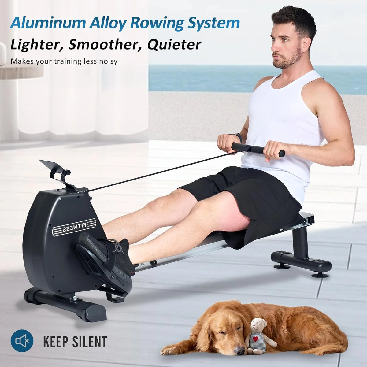 Foldable Magnetic Rowing Machine 8 Levels Resistance 300lbs Weight Capacity Z4302