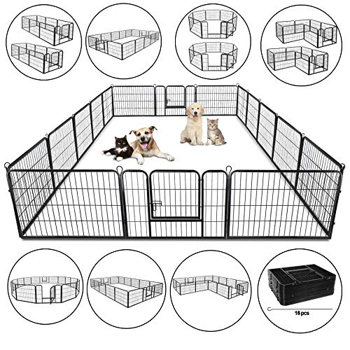 16 Panels 32 in Black Metal Pet Playpen T161