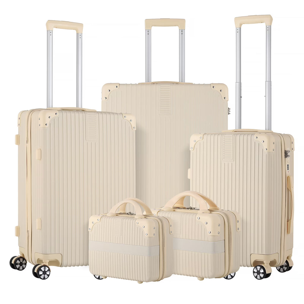 Cream Beige 5PCS Travel Luggage Set with Makeup Case K349087