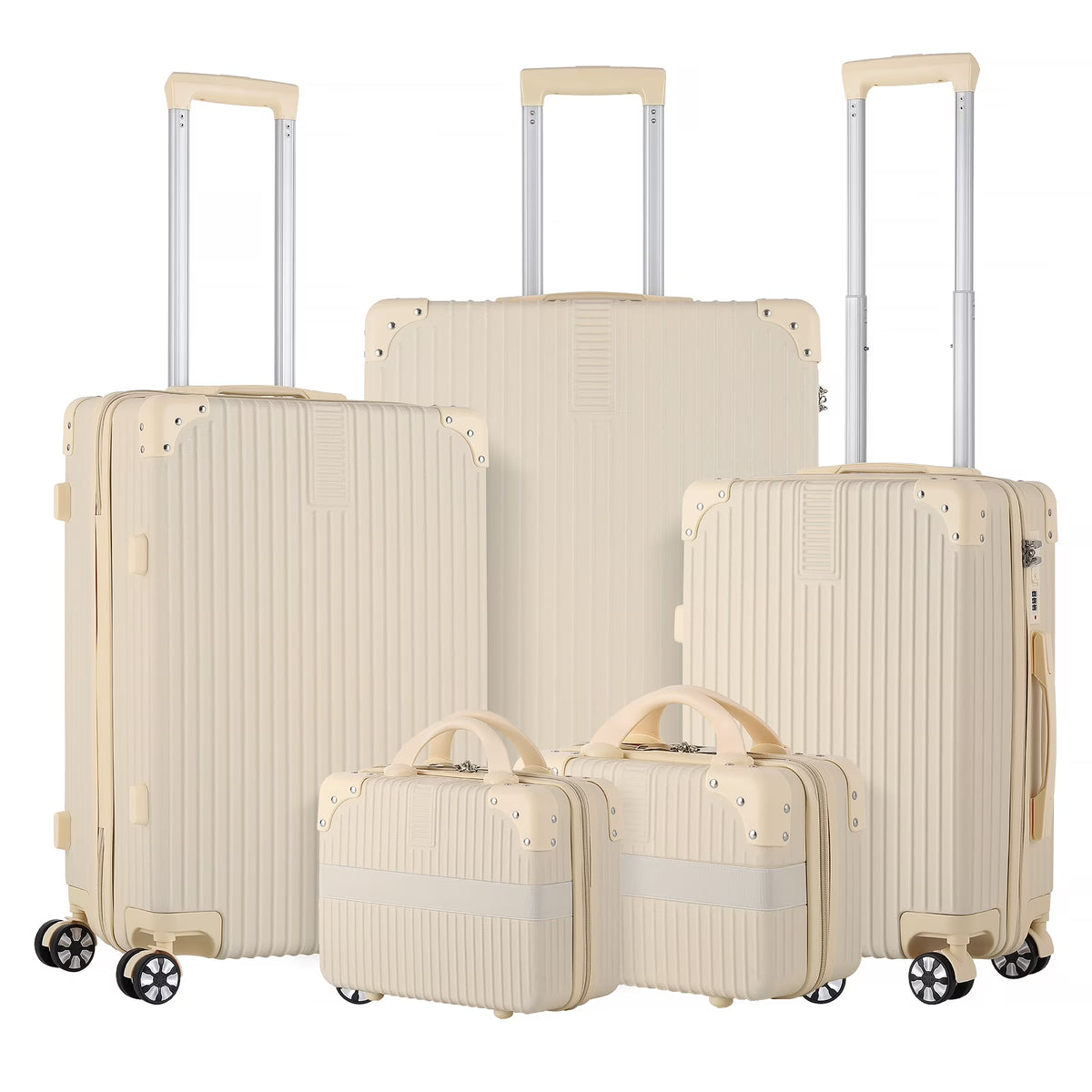 Cream Beige 5PCS Travel Luggage Set with Makeup Case K349087