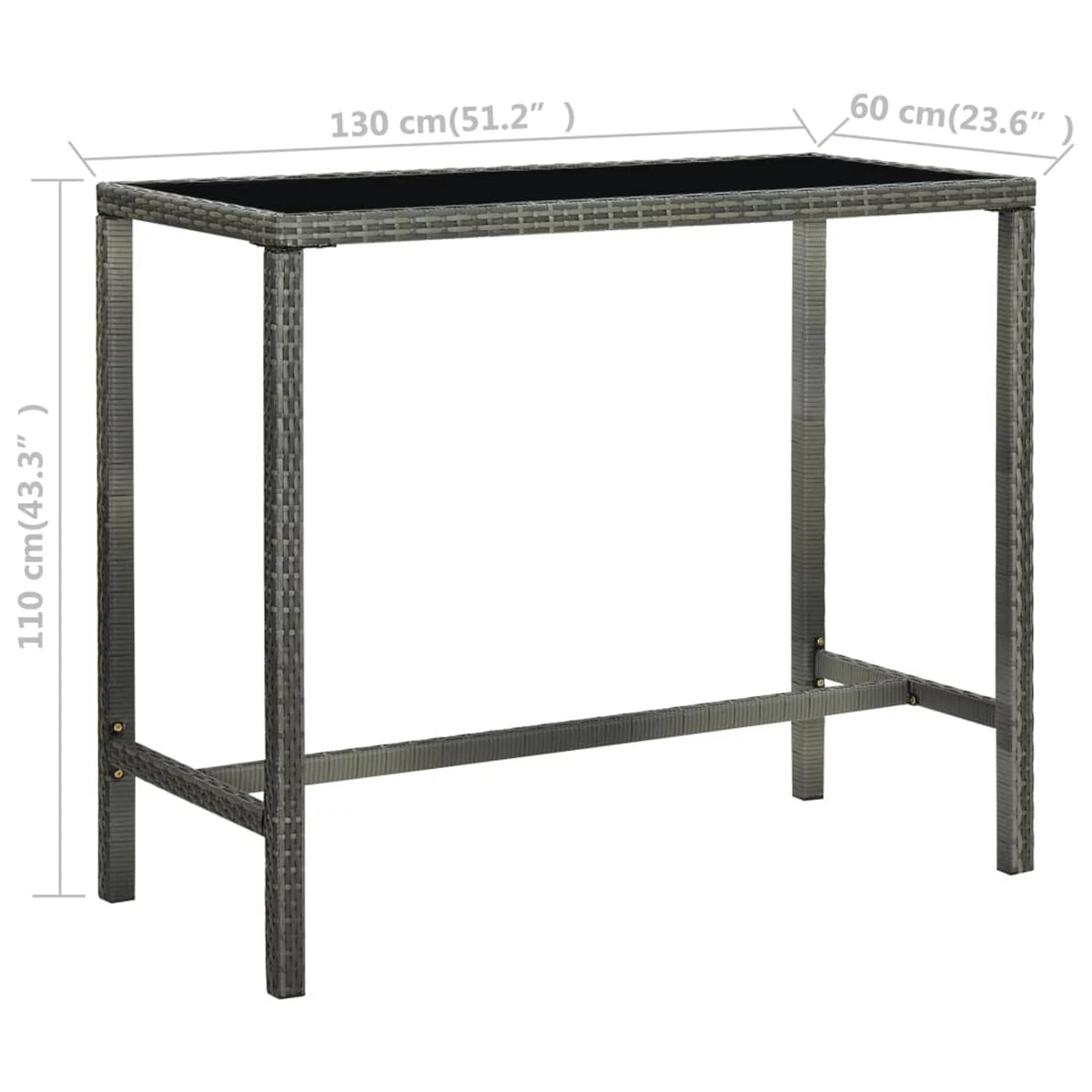 Glass Tabletop Poly Rattan Counter Height Bar Table K46370