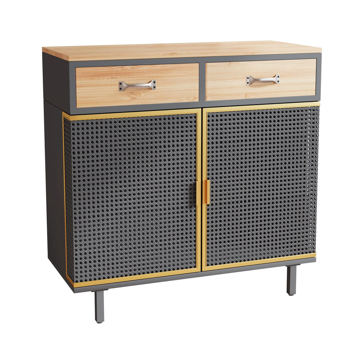31.5'' Wide 2 Drawer Iron Carbonized Bamboo Sideboard V59545