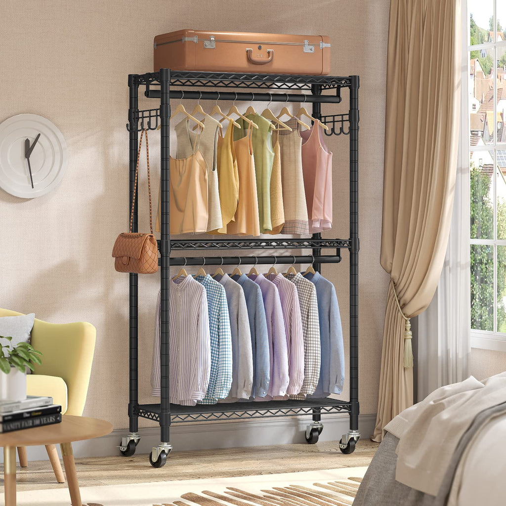 Black Rolling Clothes Rack U3900