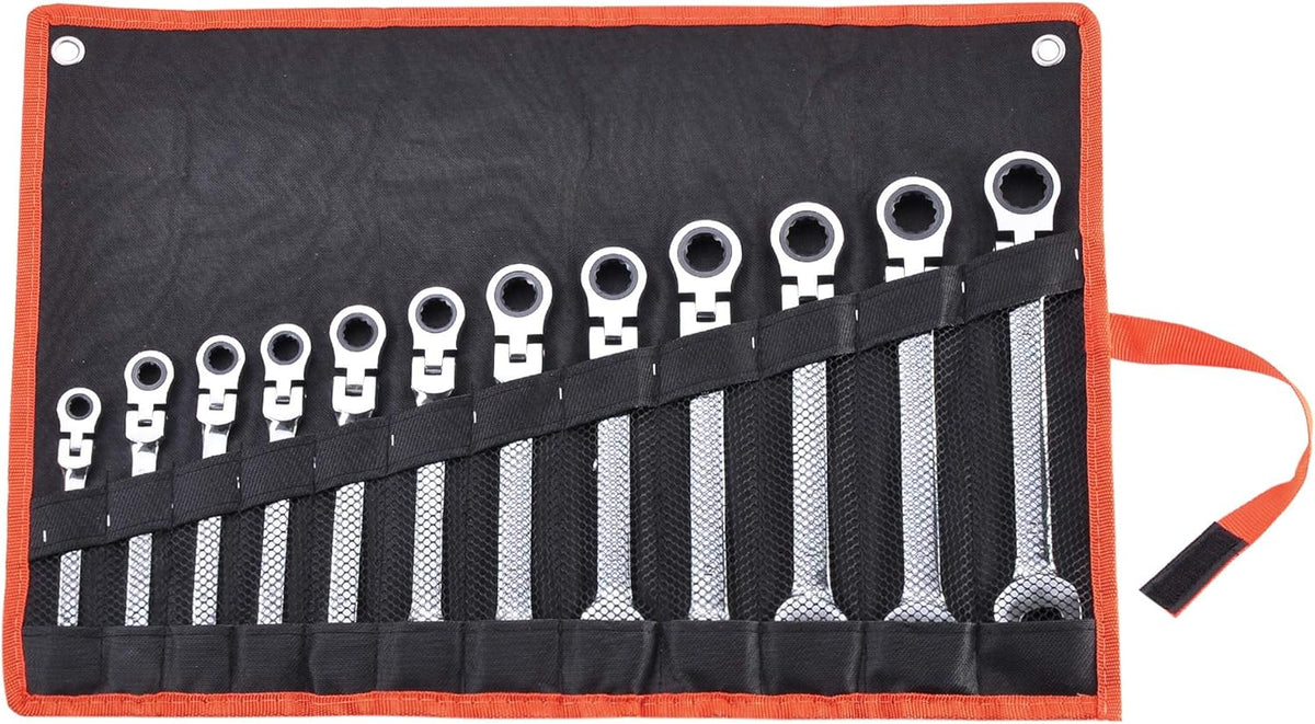 12pc 8-19mm Metric Movable Head Ratchet Wrench Combination Set Q327