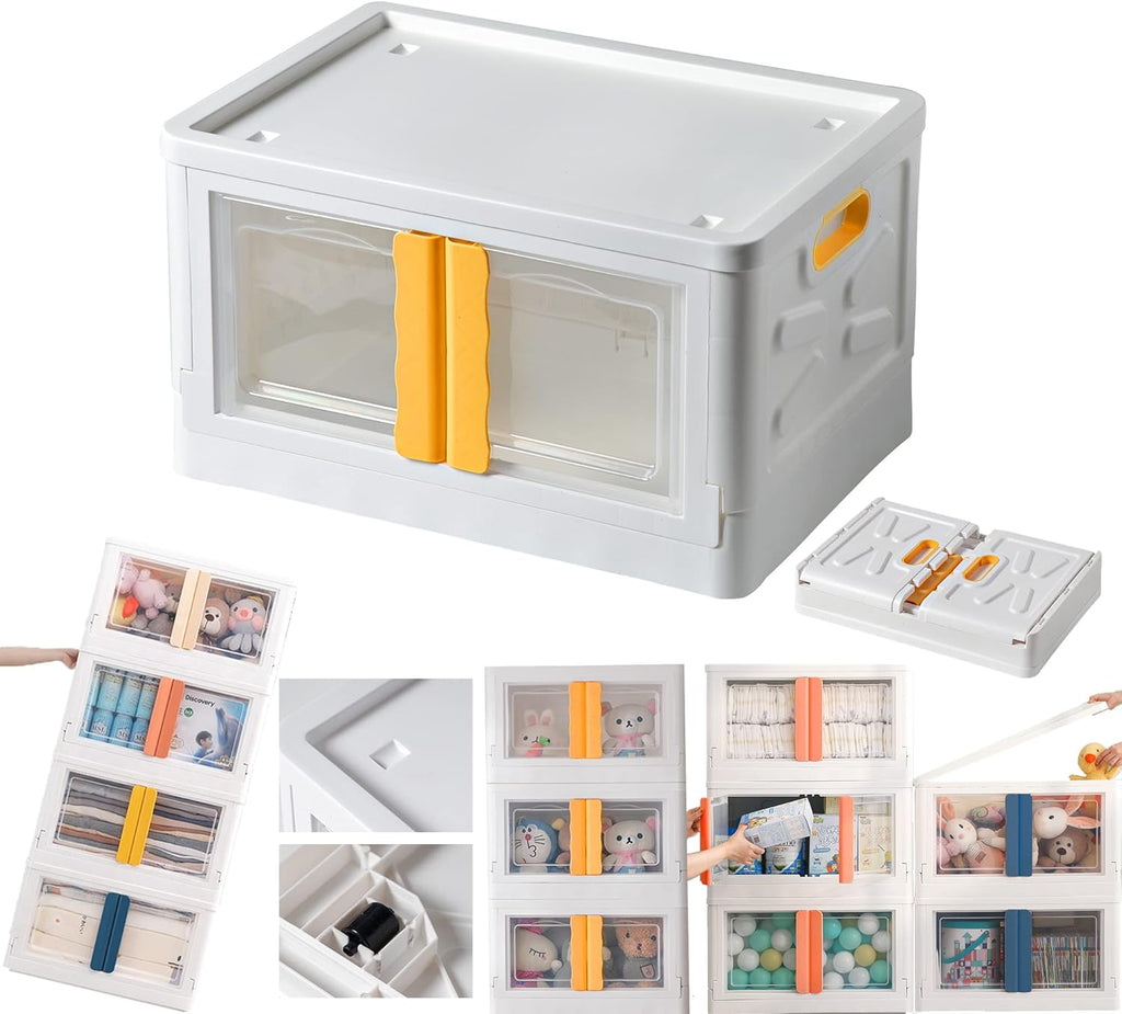 52L Plastic Storage Bins With Lids (White and orange) R457