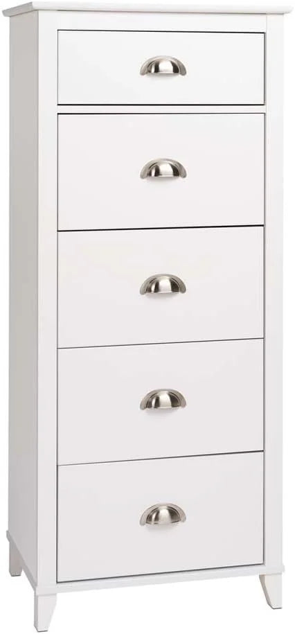 White 5-Drawer Wood Tall Dresser F851979