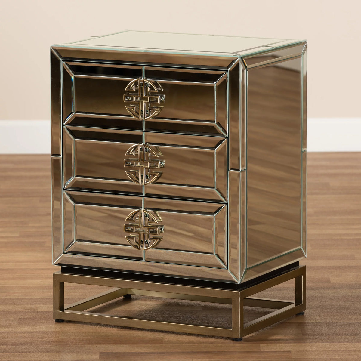 Mirrored Antique Bronze 3-Drawer End Table K45440