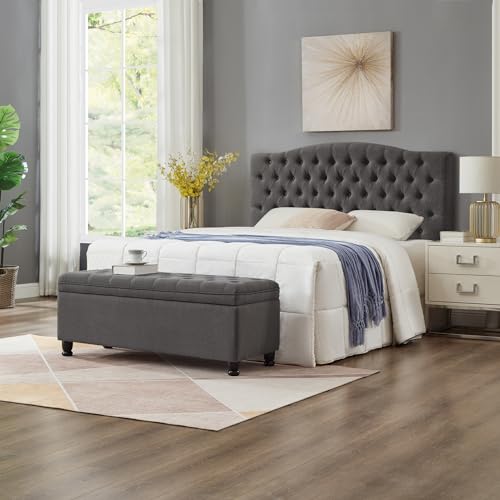 Gray Velvet Storage Ottoman Bench with Armrest R814