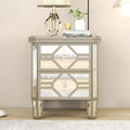 Mirrored 2-Drawer Nightstand End Table with Golden Lines, Silver Q107538