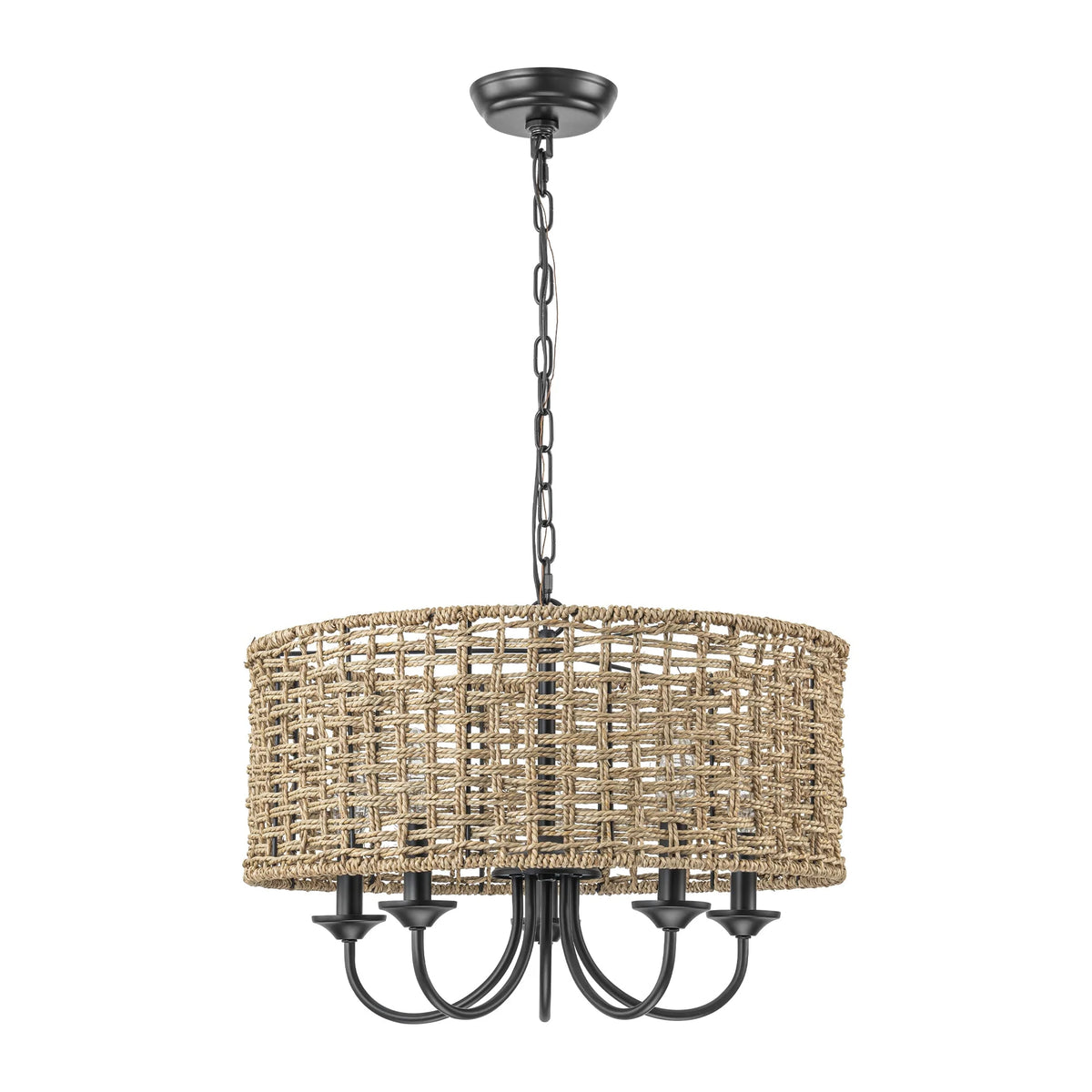 Distressed Hand-Woven Drum Chandelier I98437