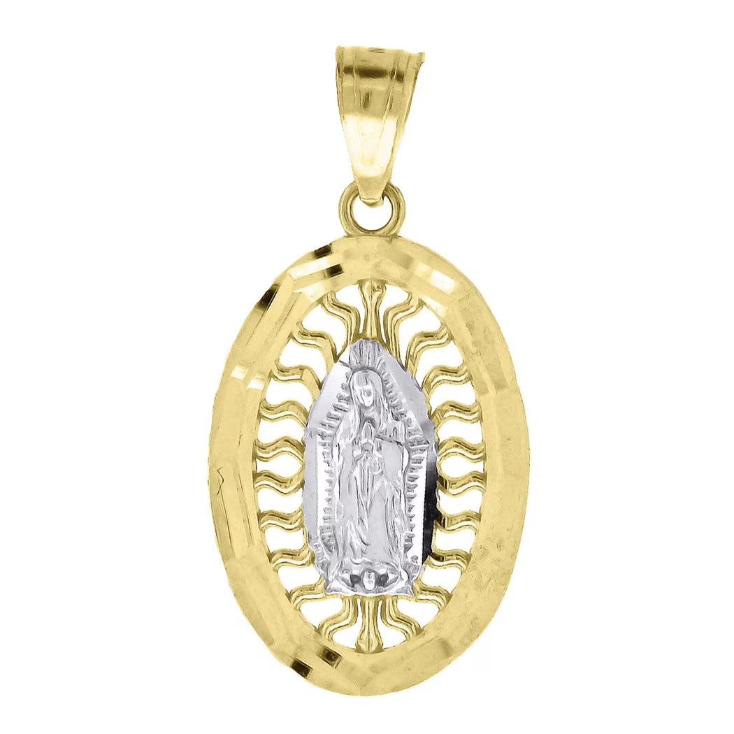 Two Tone Gold Lady Of Guadalupe Charm Pendant Necklace R755819