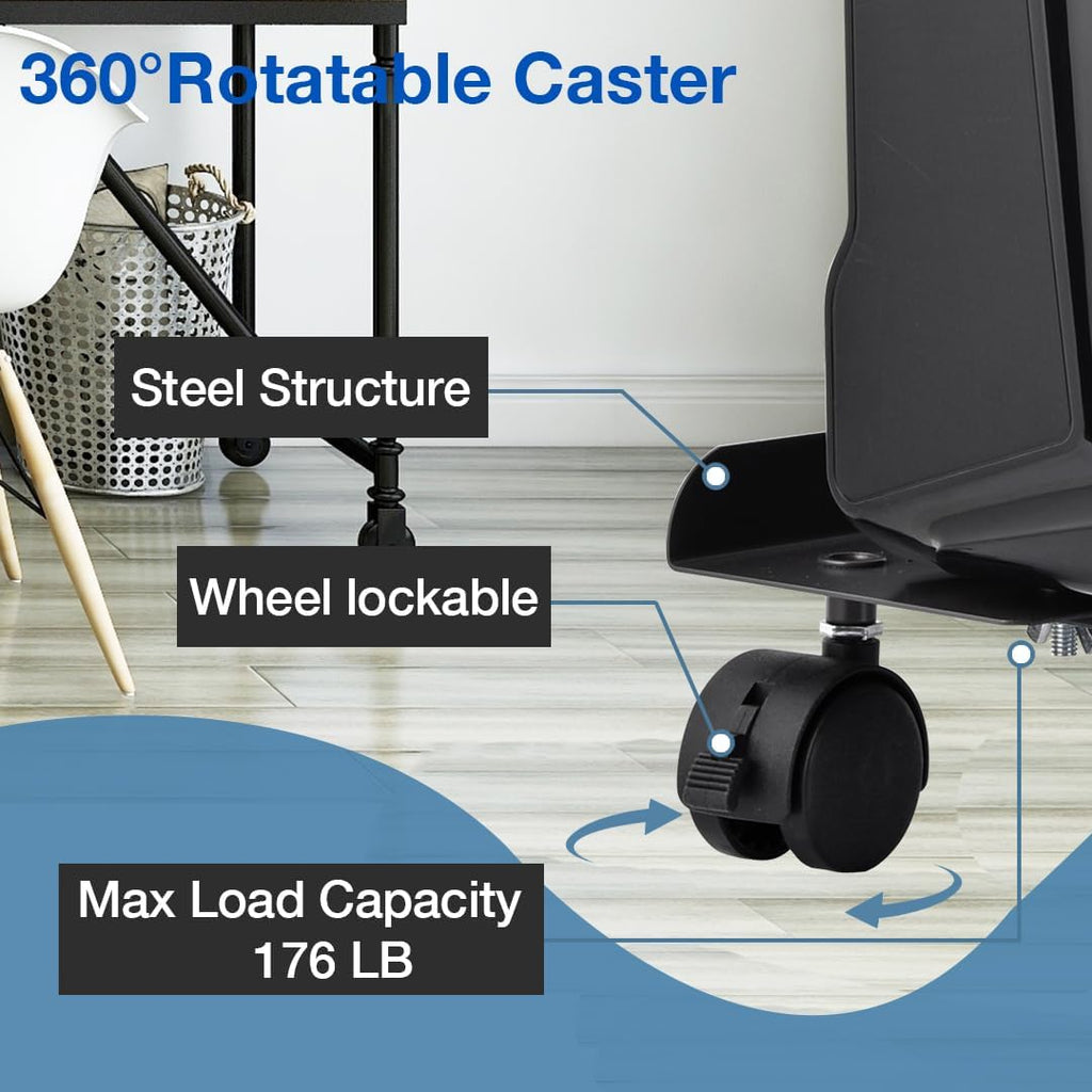Black Adjustable Steel PC Tower Stand with 4 Locking Caster Wheels R19694