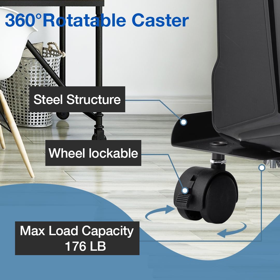 Black Adjustable Steel PC Tower Stand with 4 Locking Caster Wheels R19694