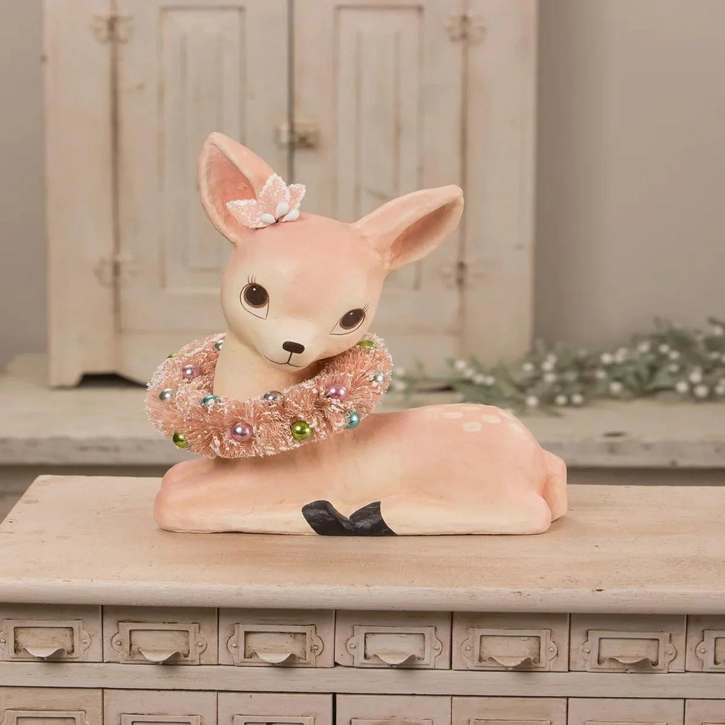 Pastel Pink Fawn With Wreath Paper Mache Y971848