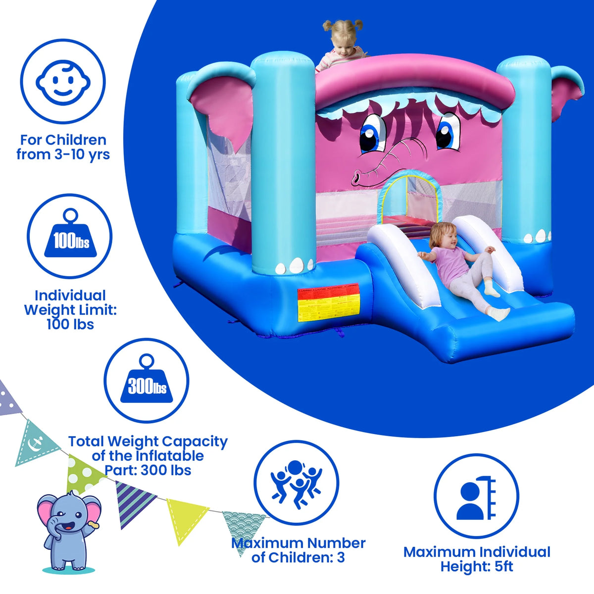 Inflatable Bounce House 3-in-1 Elephant Theme Castle J92276
