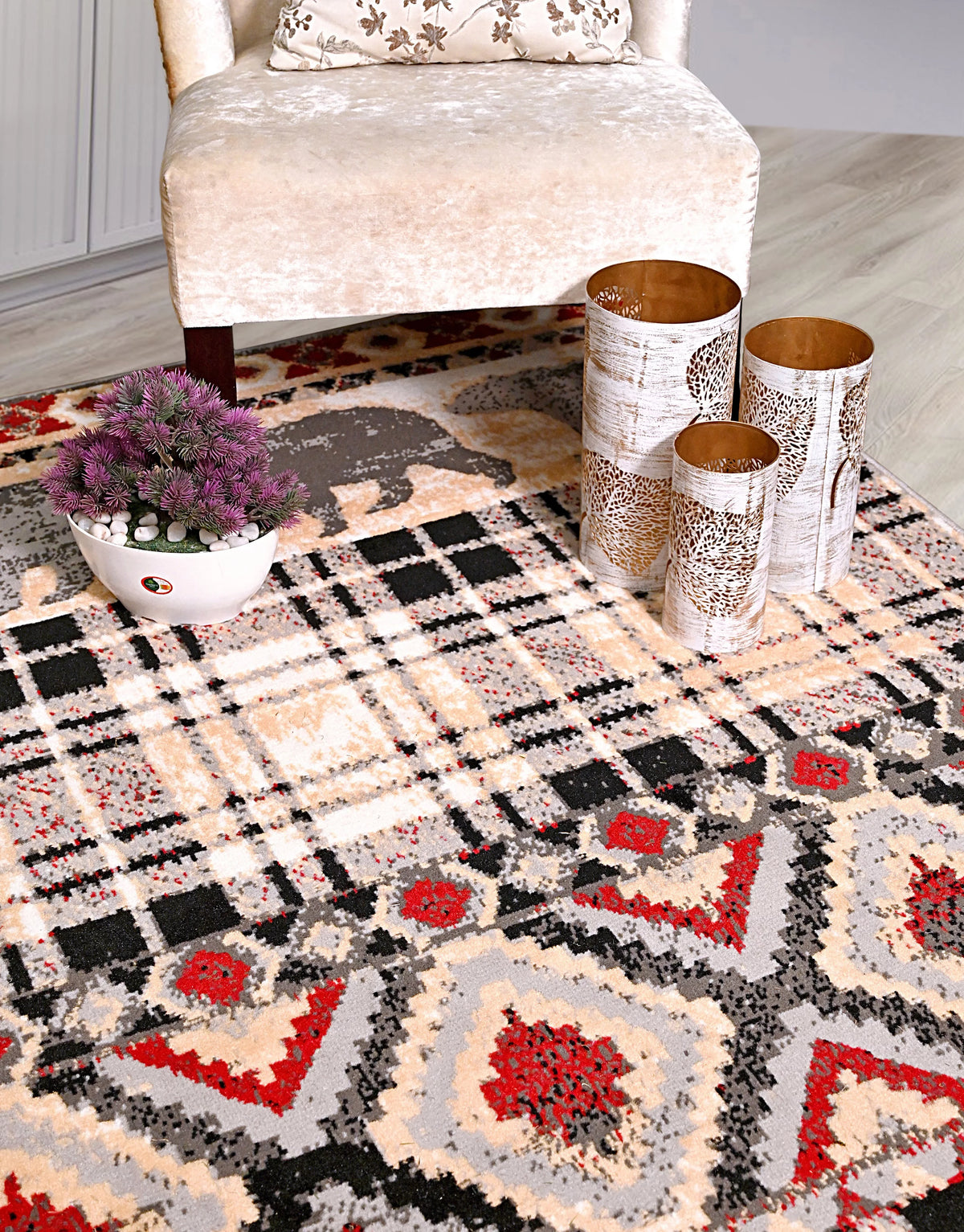 Multicolor Bear Geometric Print Rug F7189