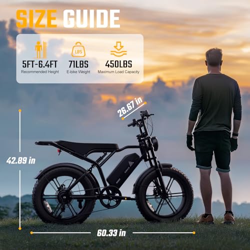 1500W Peak Brushless Motor 28 MPH 60 Miles Fat Tire E Bike with 48V 15Ah Removable Battery 20" Electric Dirt Bike Hydraulic Suspension 7-Speed J380422