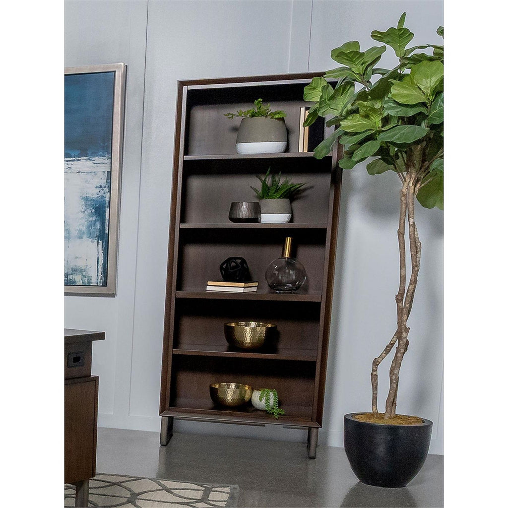 4-shelf Wood Bookcase Dark Walnut and Gunmetal R655