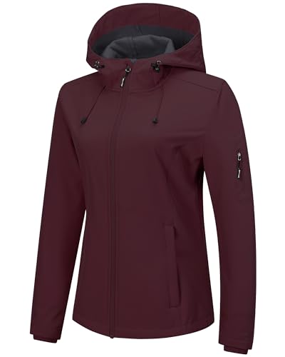 Women's Softshell Jacket with Hood Fleece Lined Waterproof Insulated Windbreaker Y805577