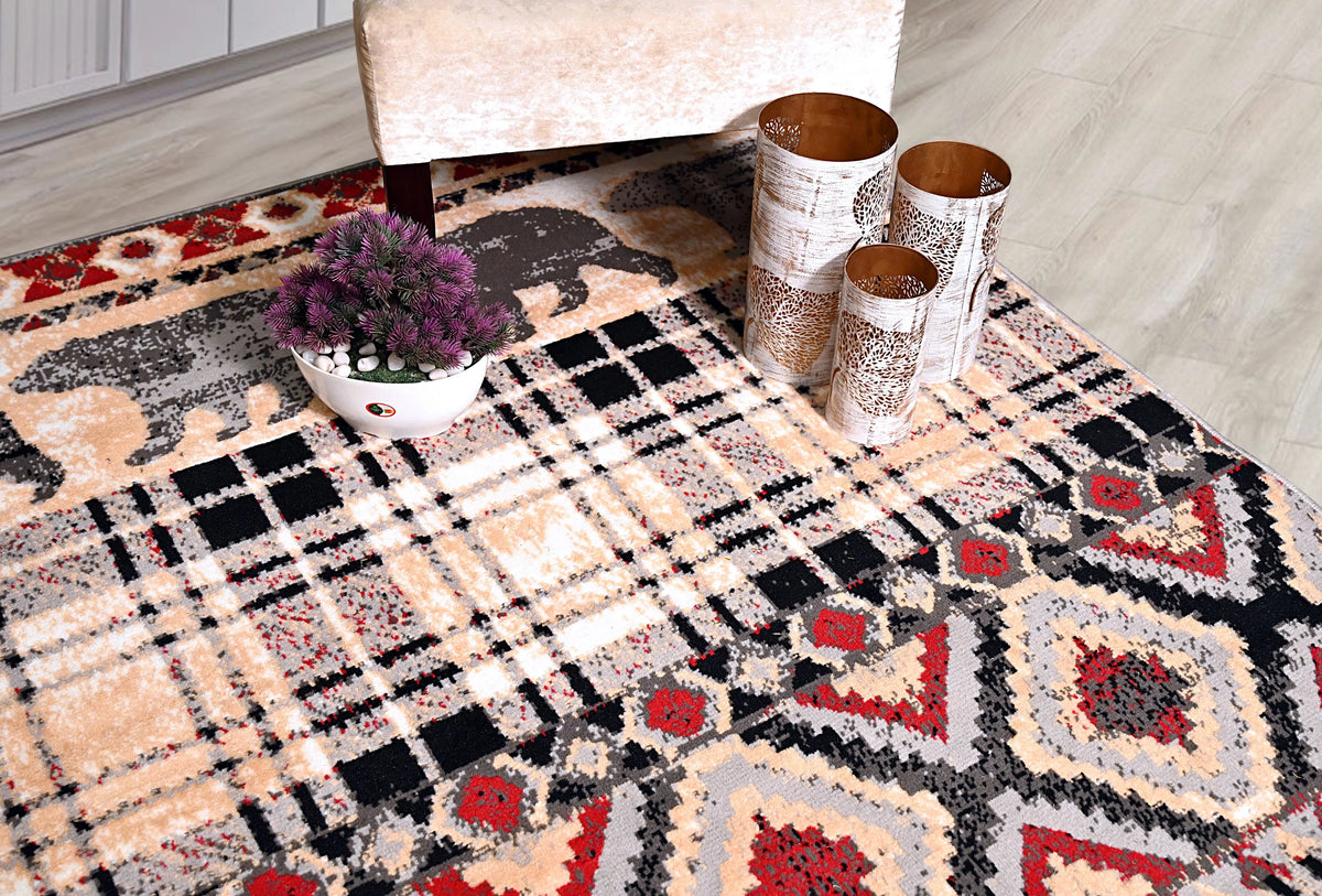 Multicolor Bear Geometric Print Rug F7189