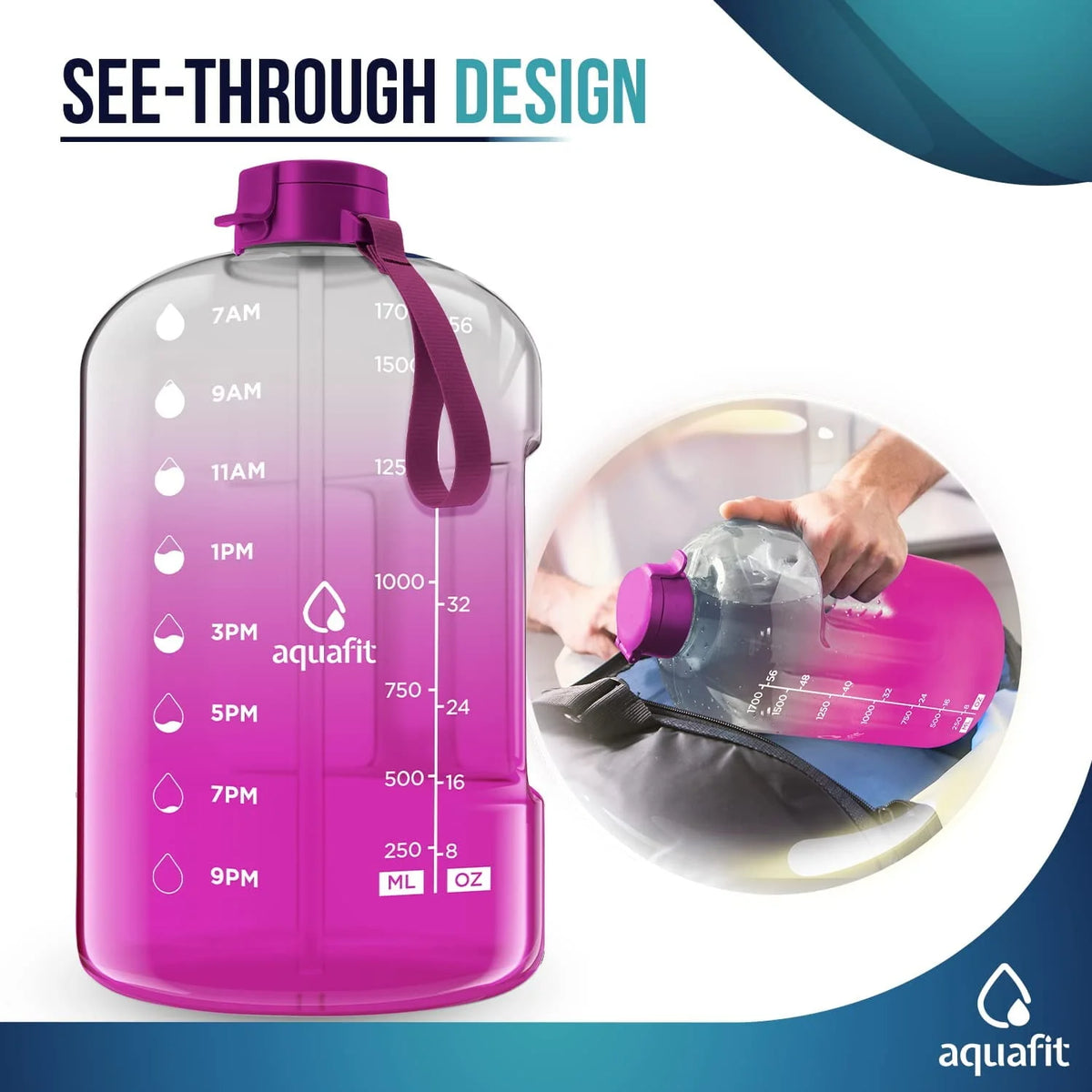 1 Gallon Gray Water Bottle with Time Marker Y354