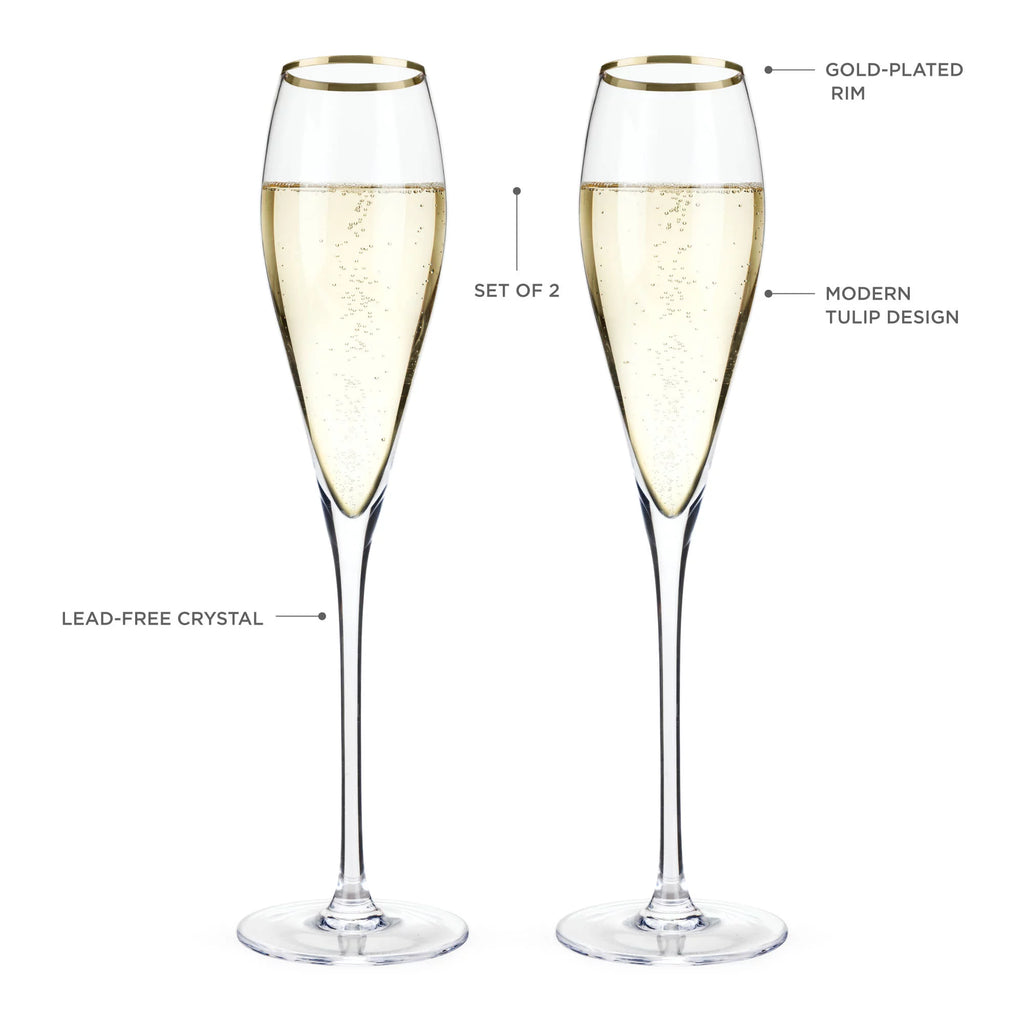 Gold-Rimmed Crystal Champagne Flutes V2764