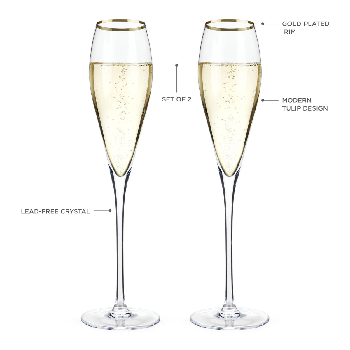 Gold-Rimmed Crystal Champagne Flutes V2764