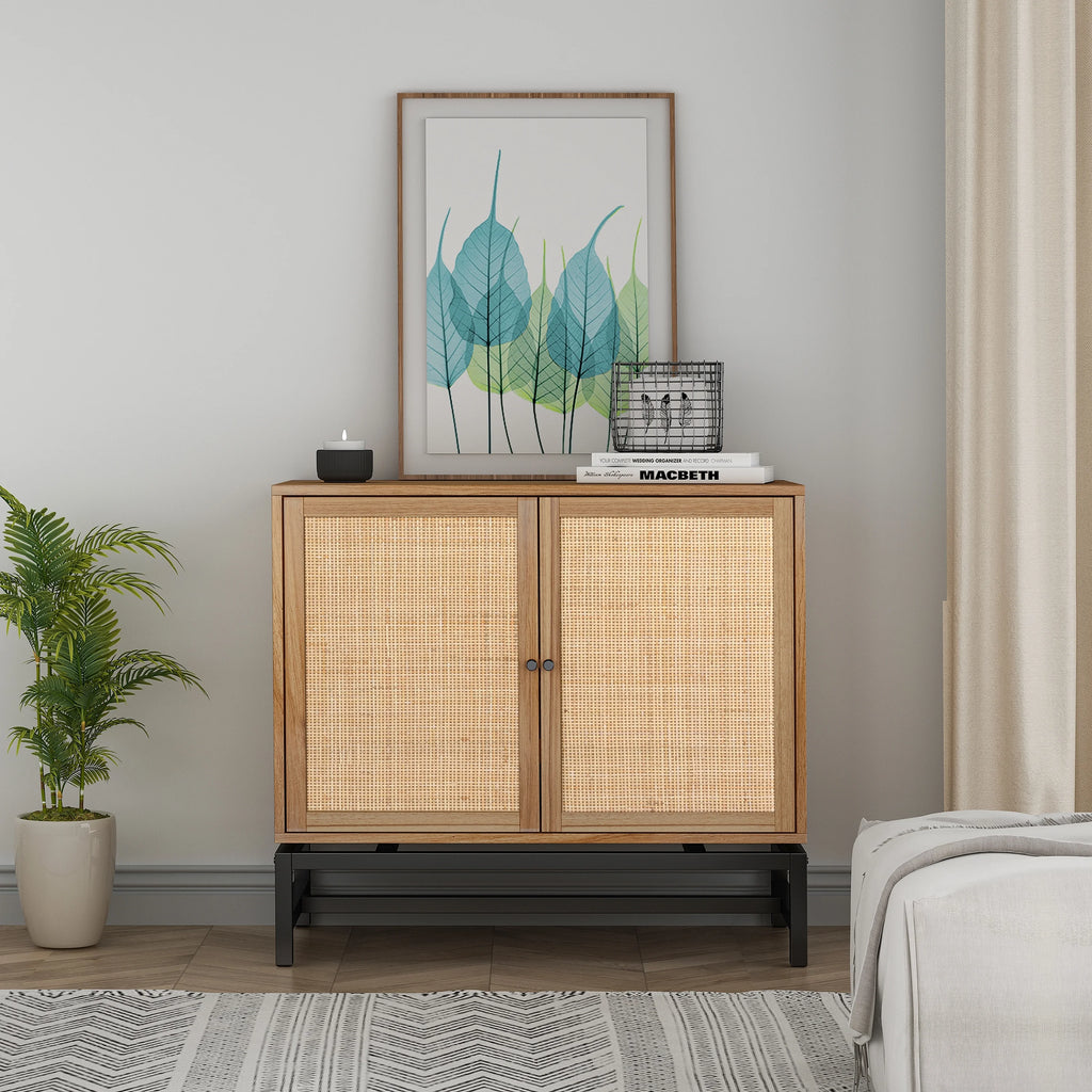 Rattan Storage Cabinet with 2 Doors and 1 Adjustable Shelf V937
