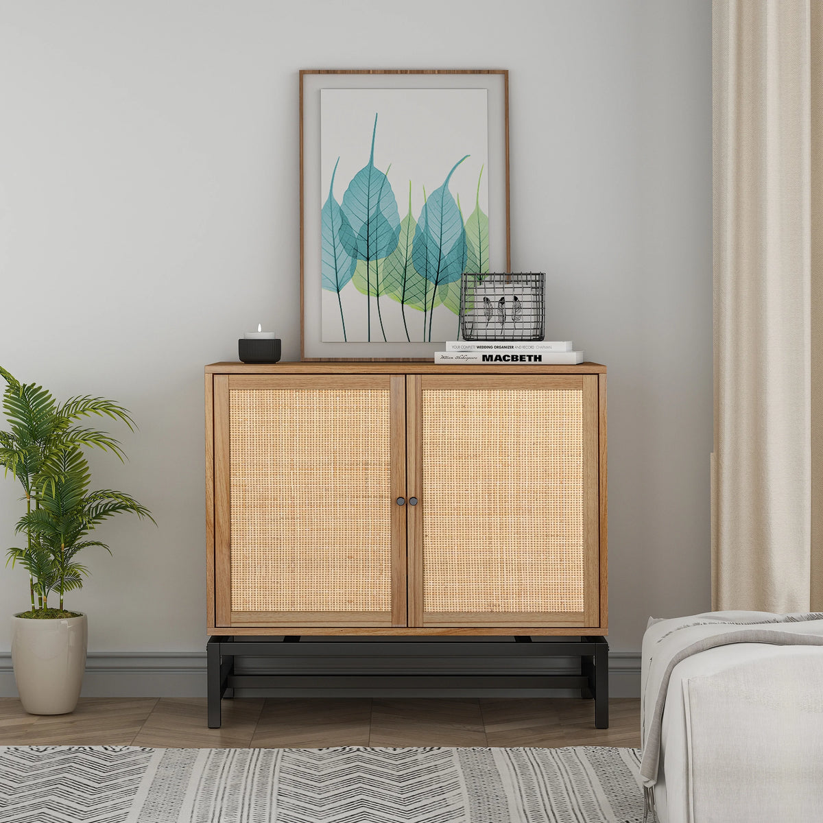 Rattan Storage Cabinet with 2 Doors and 1 Adjustable Shelf V937