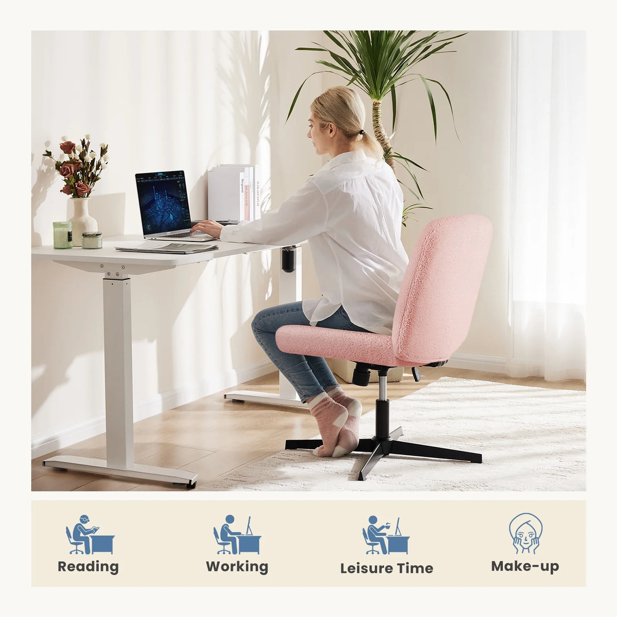 Armless Criss Cross Legged Adjustable Swivel Padded Fabric Office Chair Q937726
