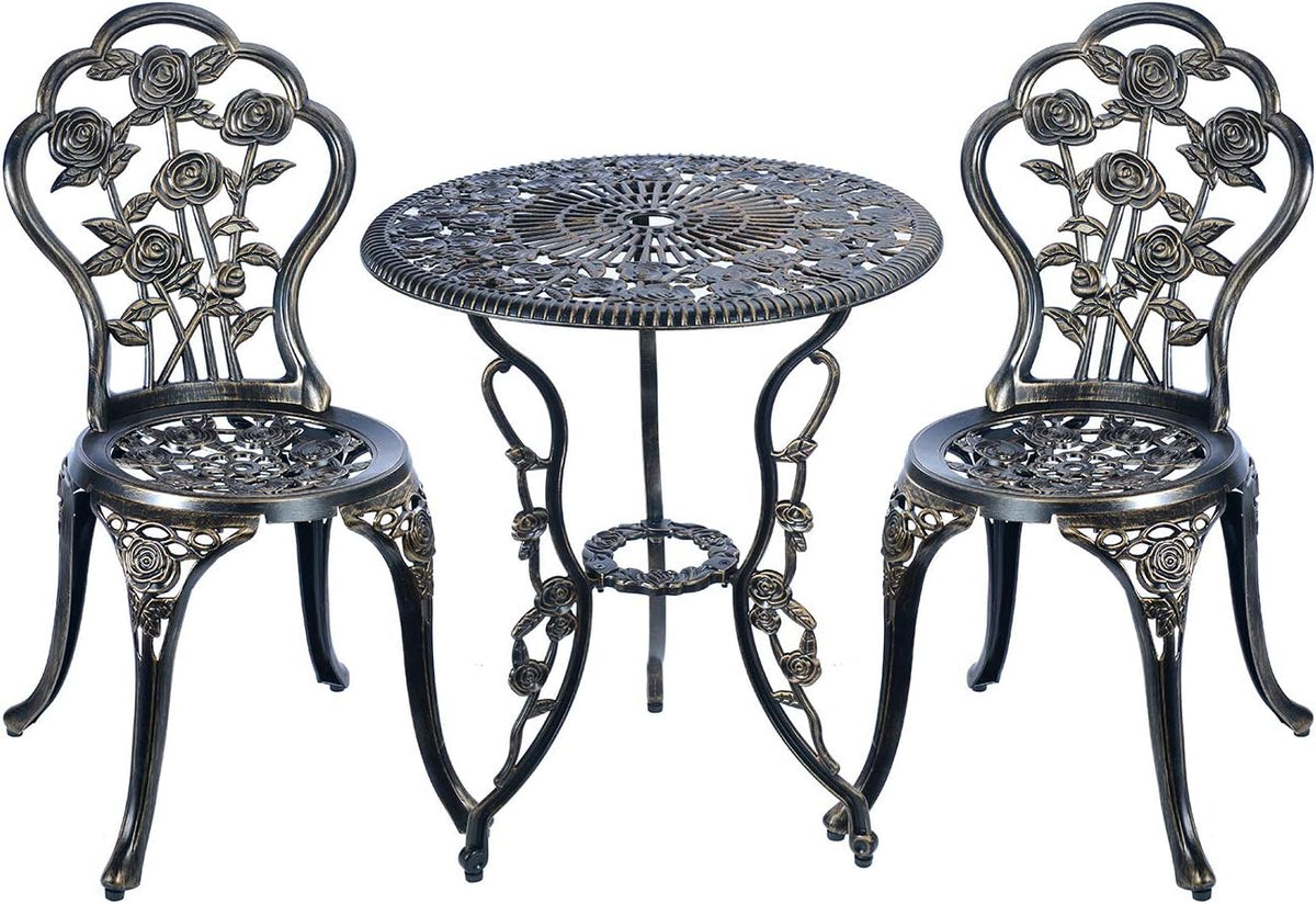 Antique Copper 3 Piece Cast Aluminum Bistro Table Set O502324