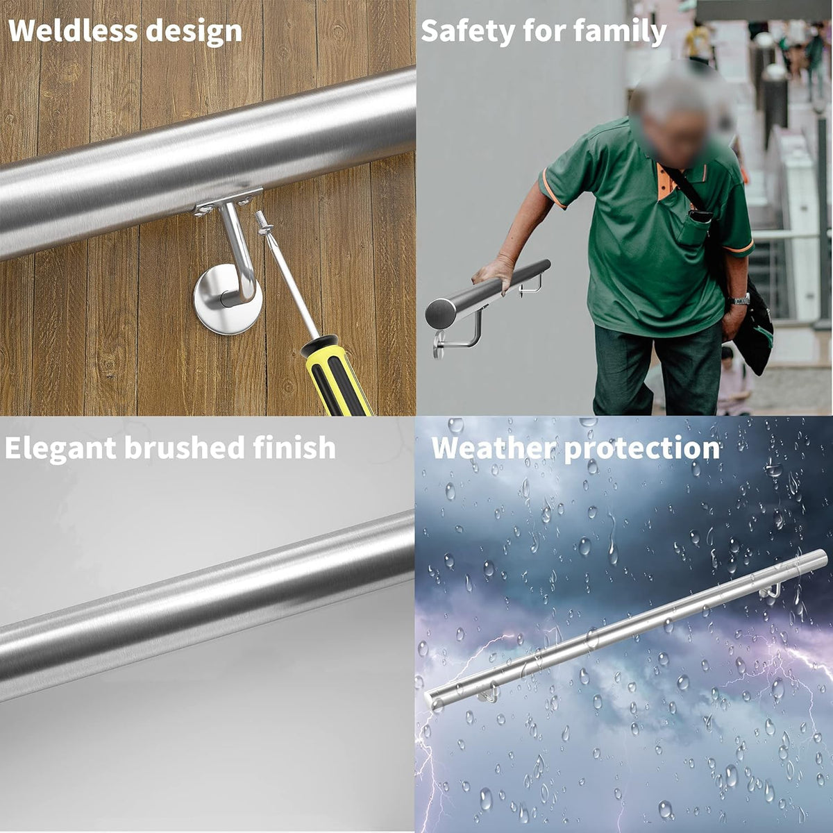 Brushed Stainless Steel Wall Mounted Stair Handrail K1260