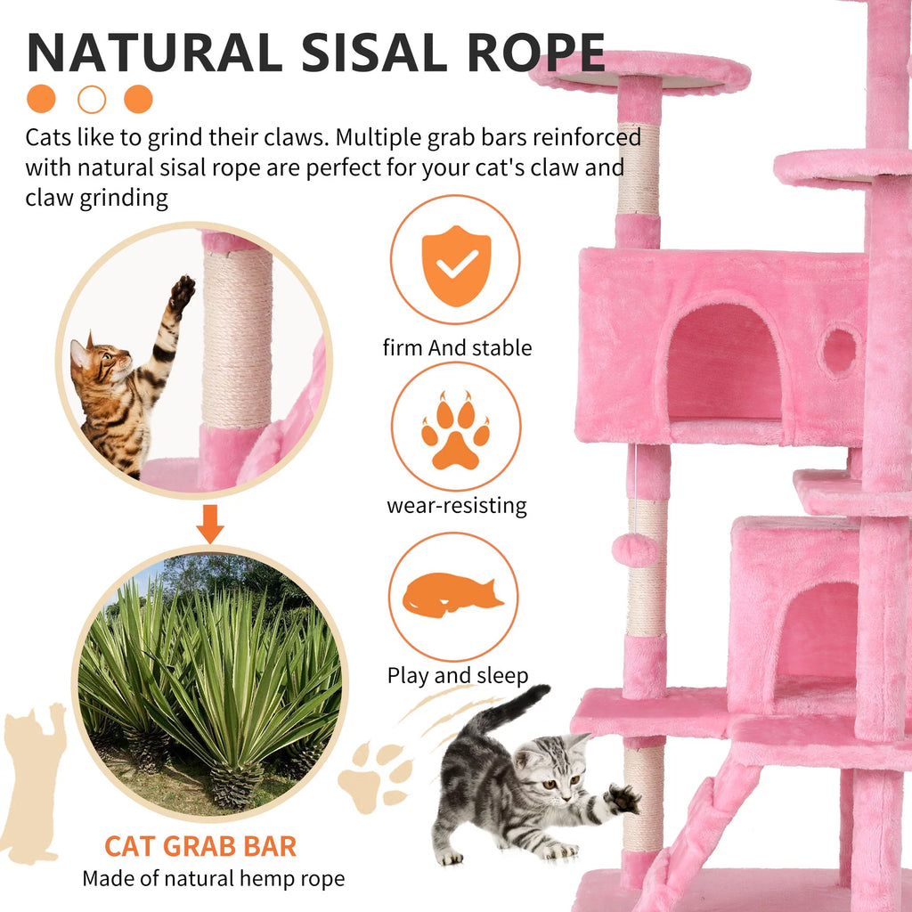 Pink Cat Tree Tower with Scratching Post H33025
