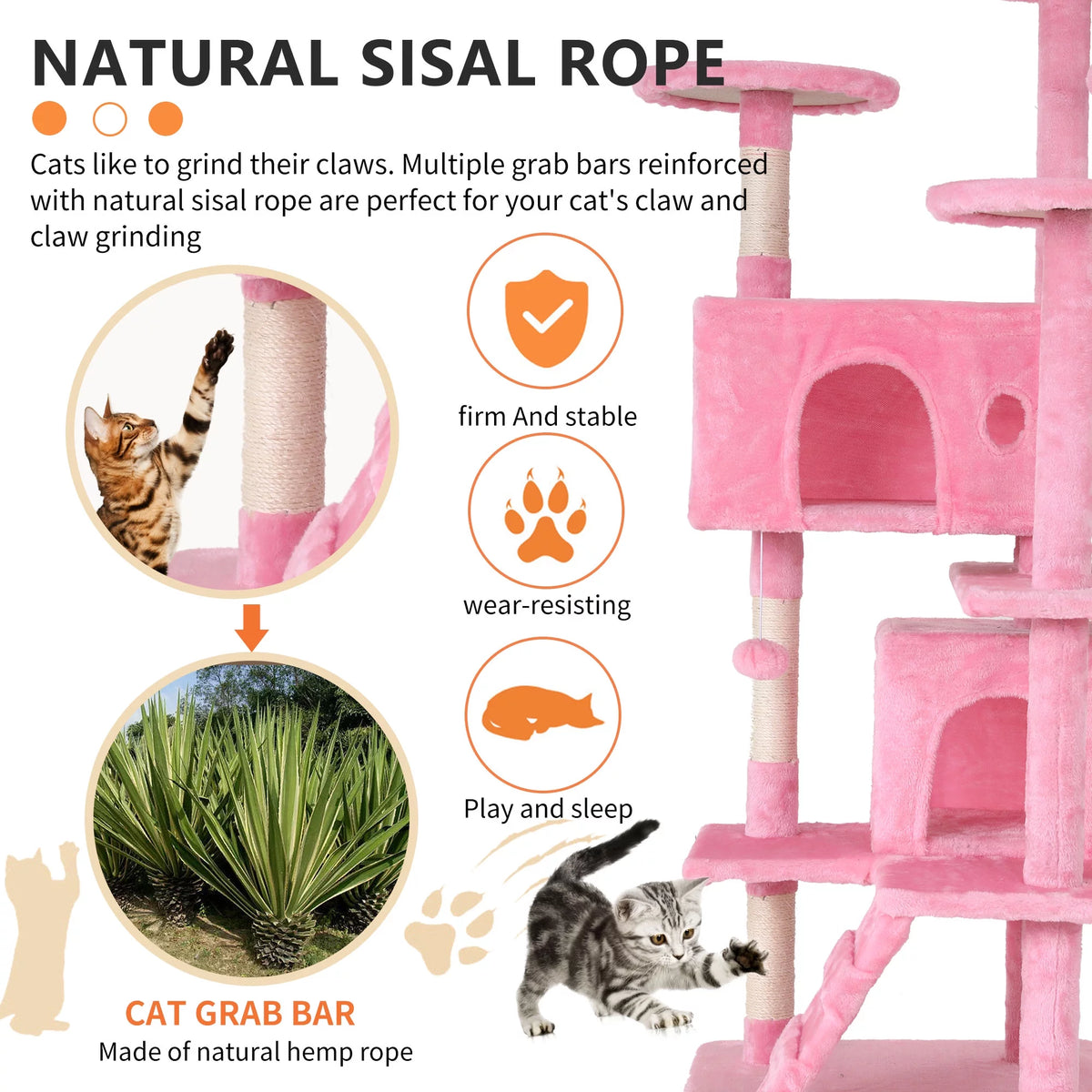 Pink Cat Tree Tower with Scratching Post H33025