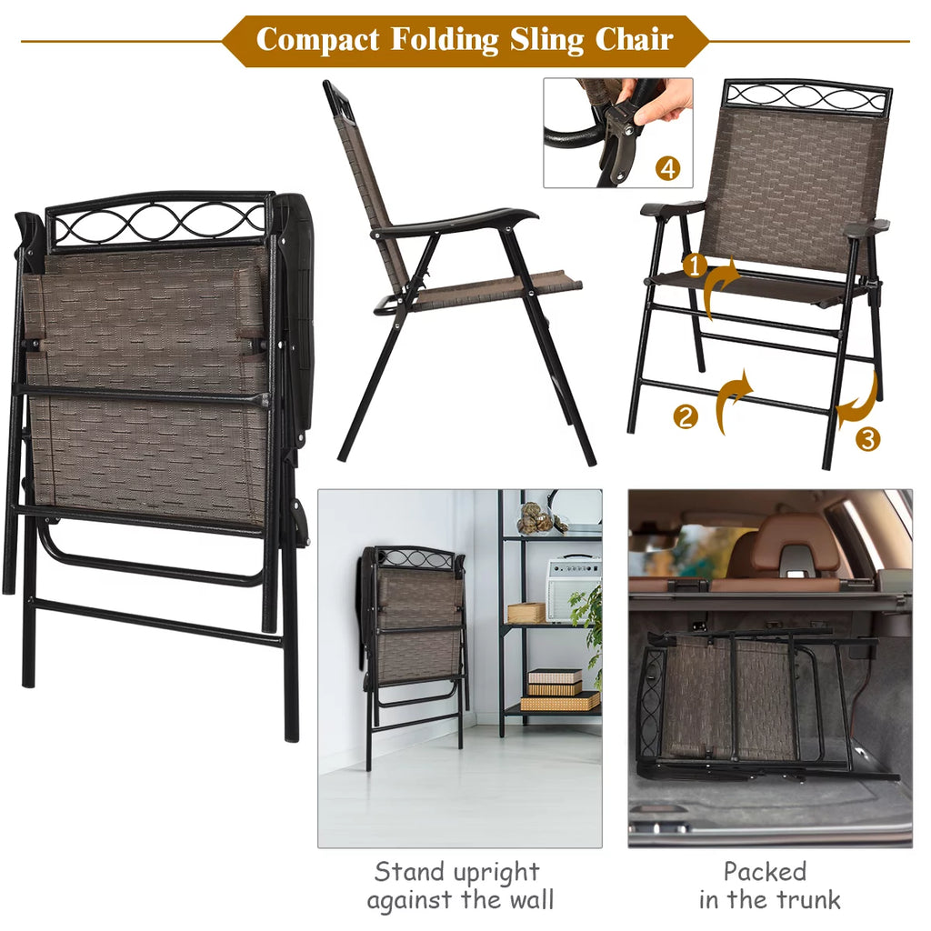 3 PCS Bistro Patio Dining Set with 2 Folding Chairs & Glass Table E97693