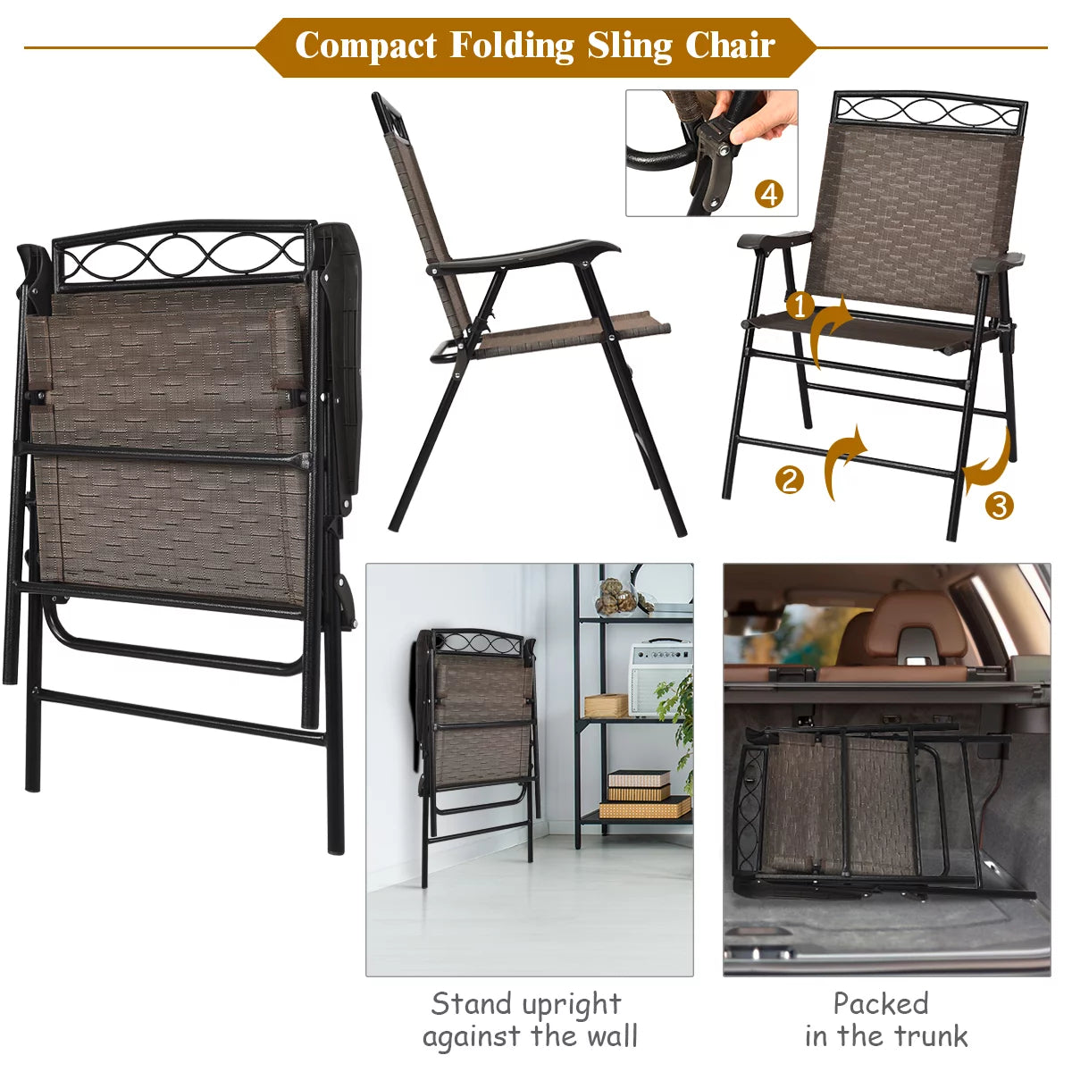3 PCS Bistro Patio Dining Set with 2 Folding Chairs & Glass Table E97693