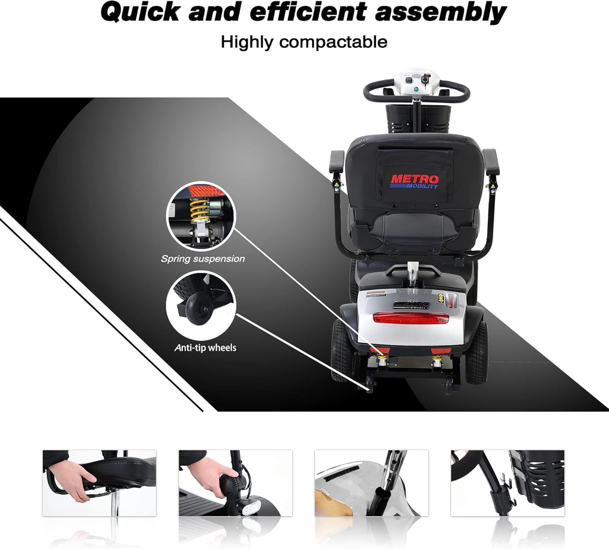 4 Wheel Mobility Scooter with Head Light, Max Speed 5 Mph, Max Load 265lbs R845