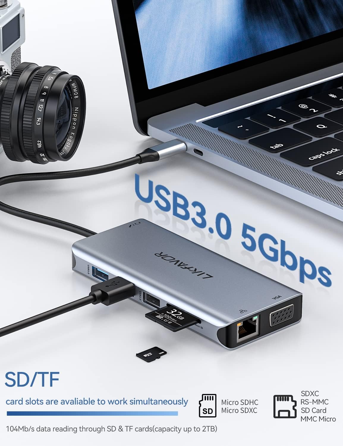 12-in-1 USB C Hub with Dual 4K HDMI, Ethernet, USB 3.0, SD Card Reader B877271