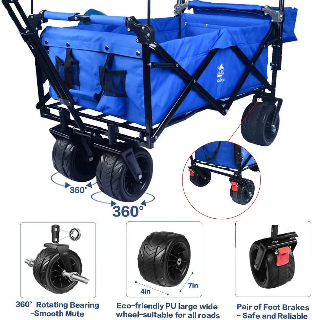Collapsible Heavy Duty Folding Wagon Cart with Removable Canopy H404757