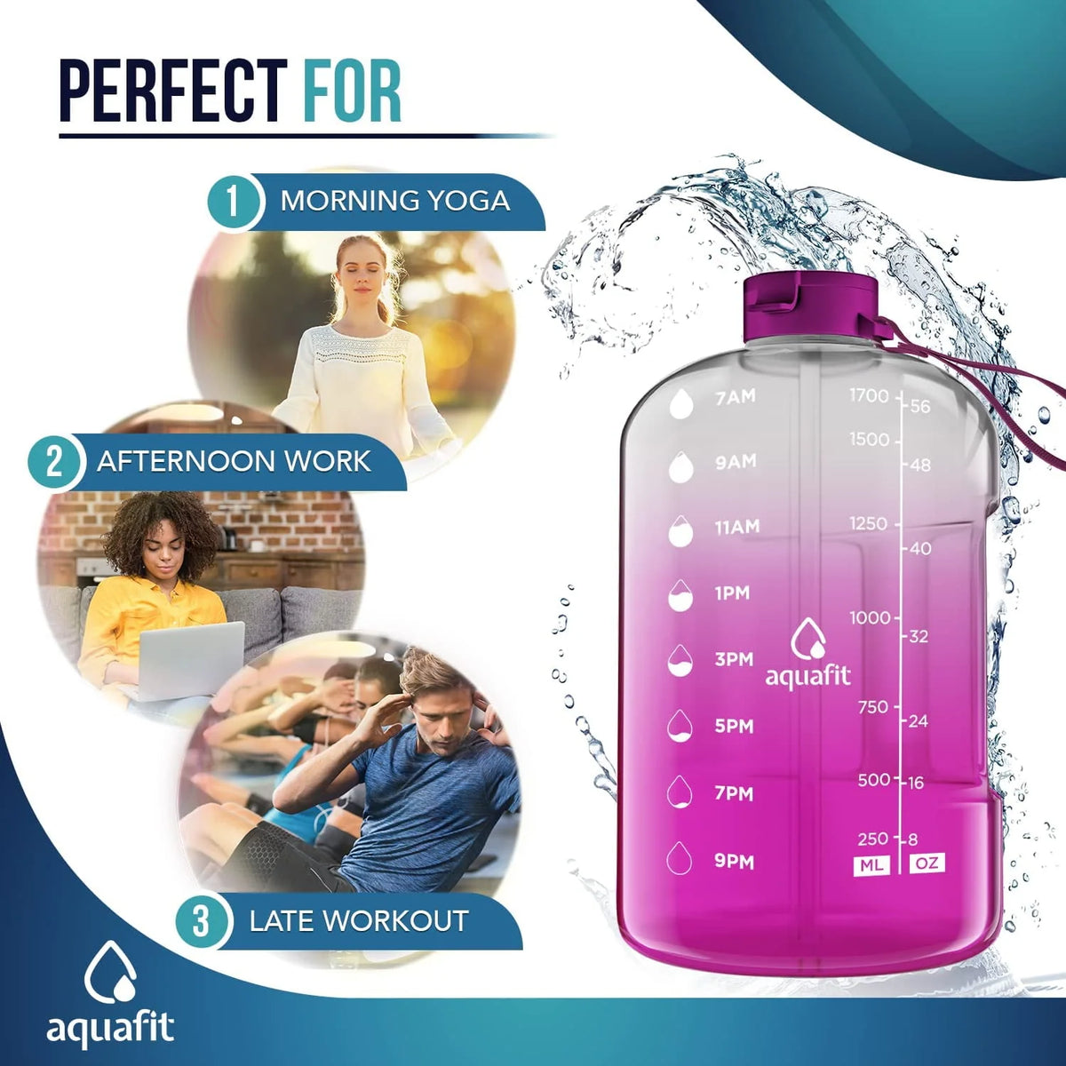 1 Gallon Gray Water Bottle with Time Marker Y354