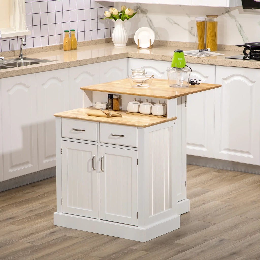 White Kitchen Island with Storage Cabinet and Drawers T7963