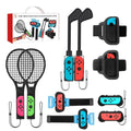 Switch Sports Games Accessories Bundle, 10 in 1 Family Party Pack with Tennis Rackets, Golf Clubs, Leg Straps & Joycon Grips O6768