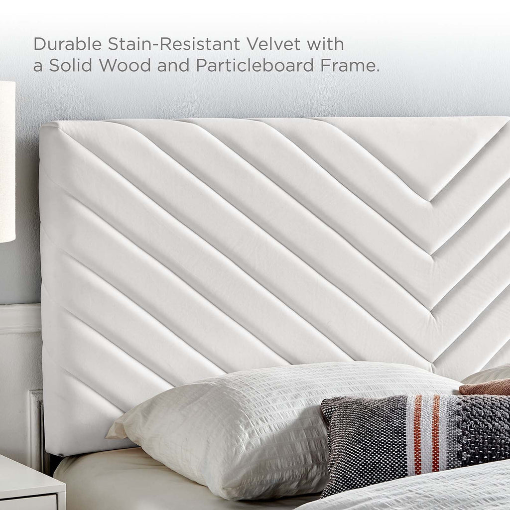 White Velvet Twin Size Platform Bed Frame H45994