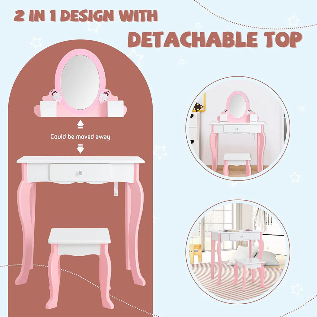Kids Vanity Set with Mirror and Stool S7804